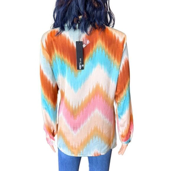 NWT Beulah Style Abstract Tie Front Button Up Blouse - Picture 5 of 6